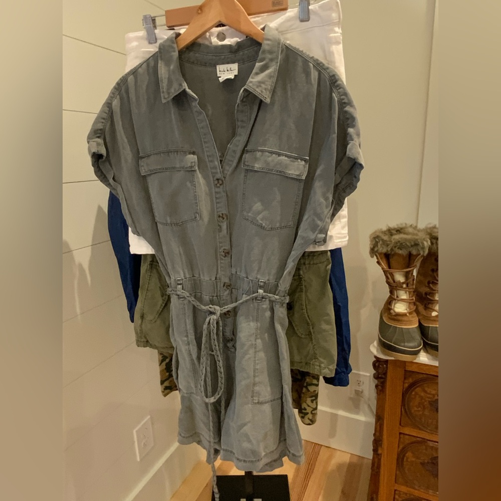 Nicole Miller Gray Cotton Denim Jumpsuit New